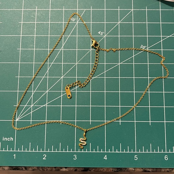 Gold stainless steel necklace with cz stones snake shape dainty and delicate - Picture 3 of 6